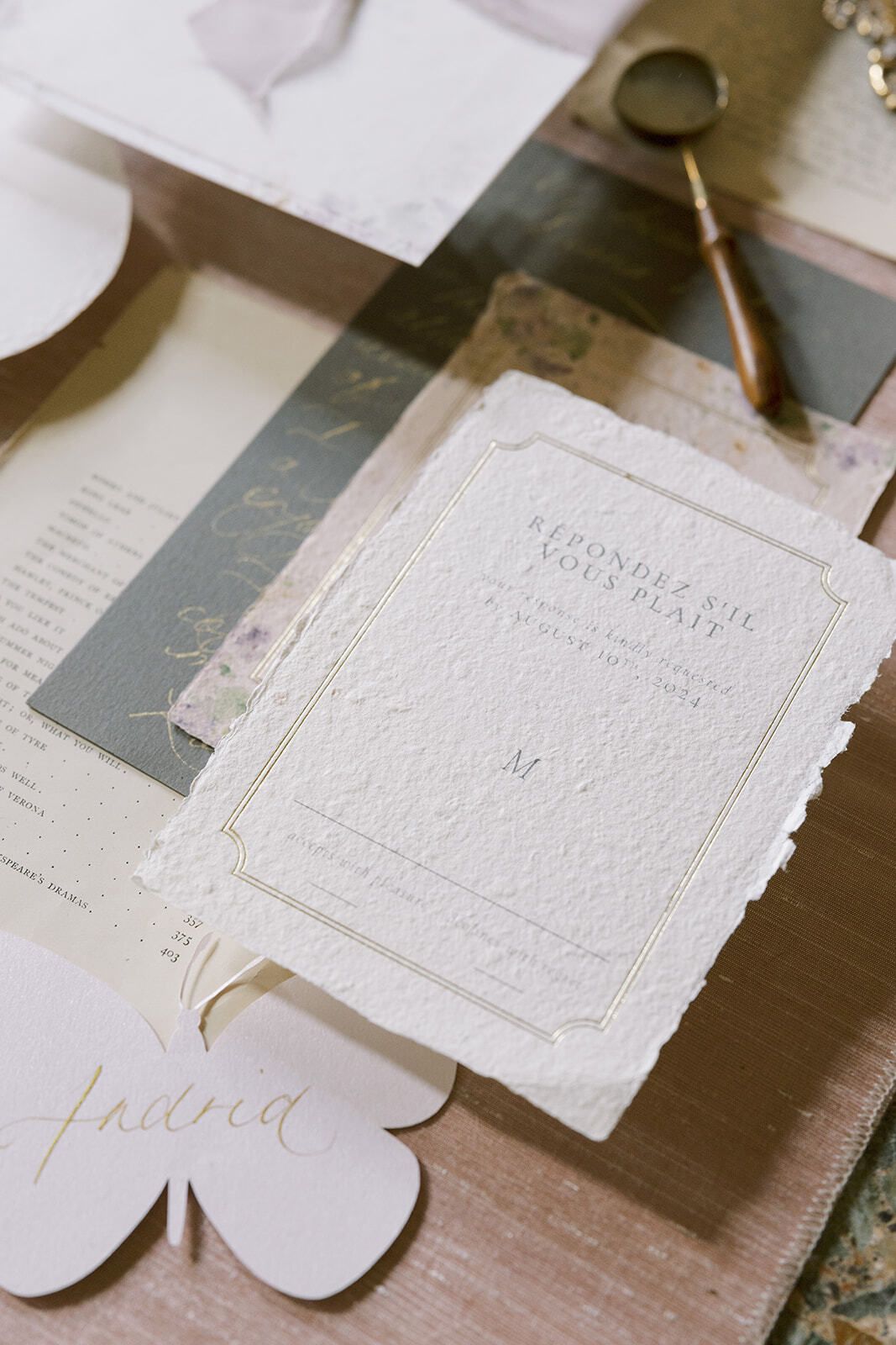 Wedding stationery with a calligraphy name card
