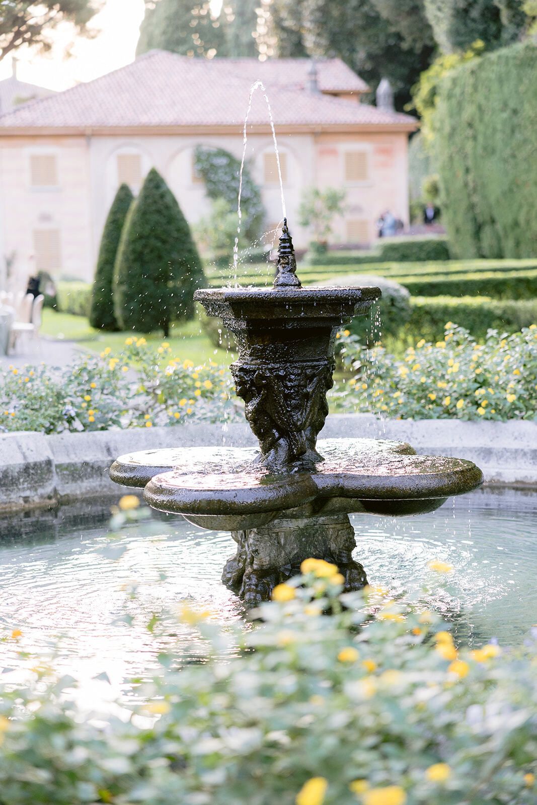 Garden fountain in front of Villa Pizzo, Lake Como