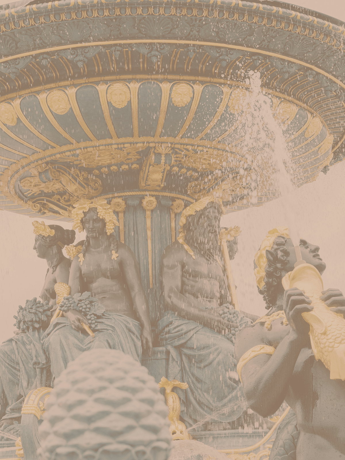 Detail eines Brunnens auf der Place de la Concorde in Sepia